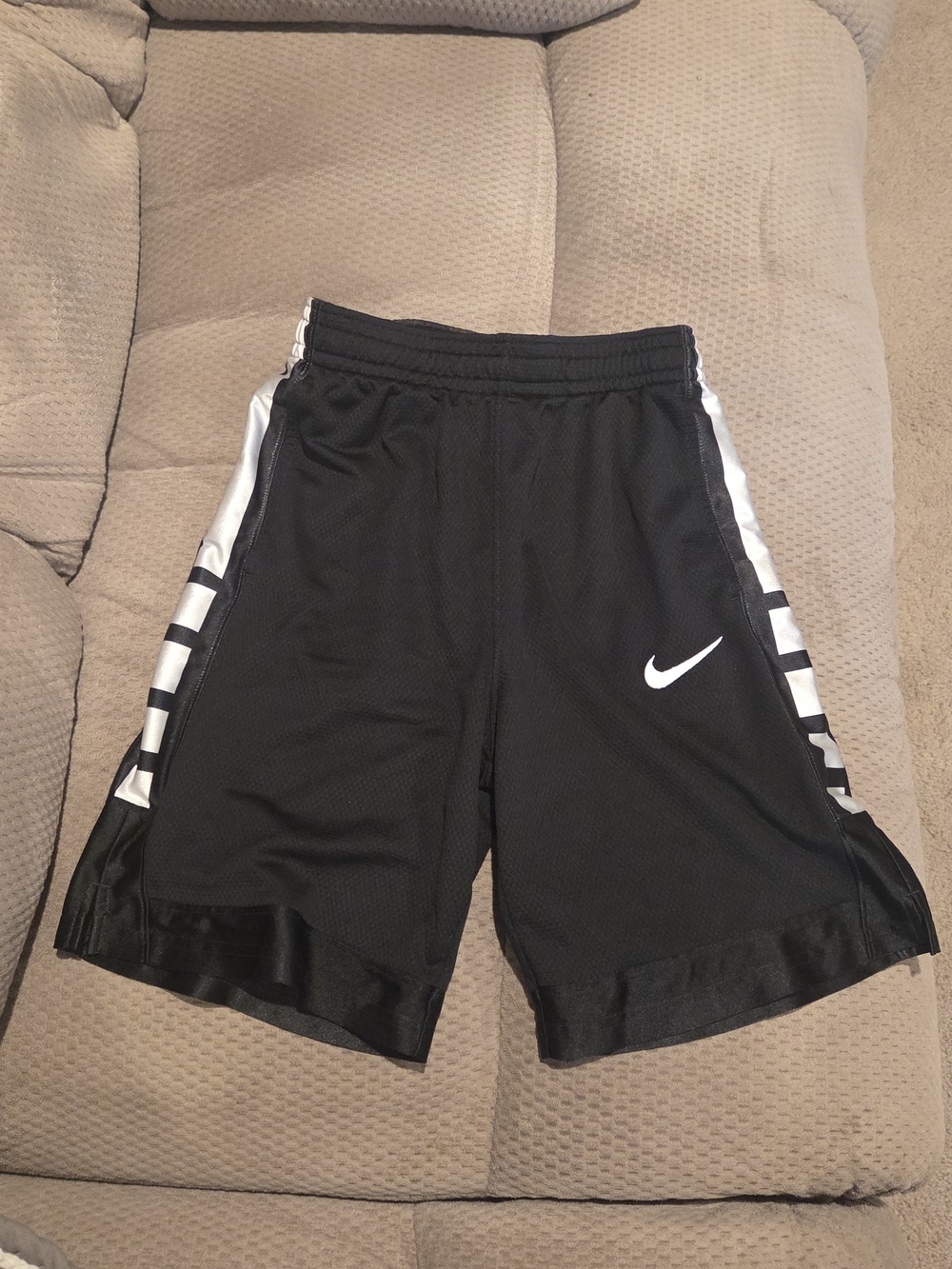 Nike Black Boys's Athletic Shorts with White Swoosh and Side Panels